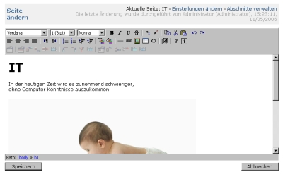 Unser CMS im Back-End